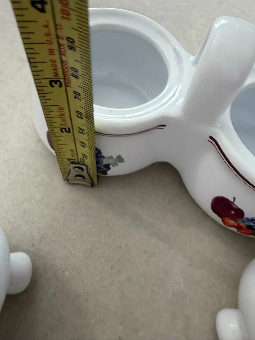 White Double Ceramic Condiment Server with Fruit Motif